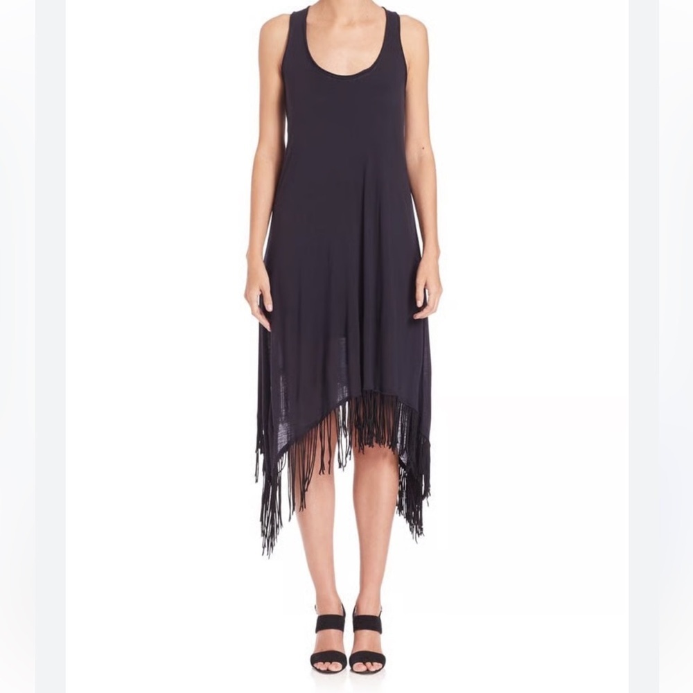Elie Tahari Black Asymmetrical Fringe Dress